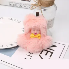 Rex Rabbit Fur Plush Sleep Doll Keychain - Flesh Colour - View 1