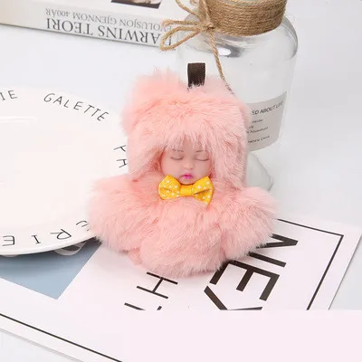 Rex Rabbit Fur Plush Sleep Doll Keychain Flesh Color - Shop at LoveMi