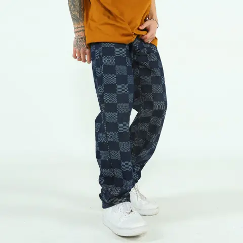 Fashion Checkerboard Jacquard Jeans for Men