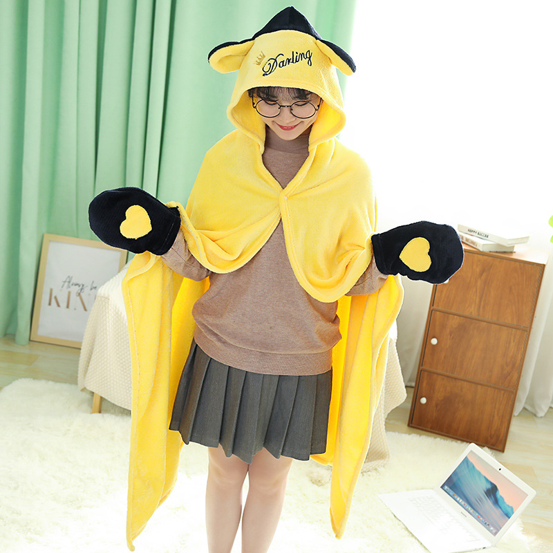 Title 6, Pure Color Hooded Coral Fleece Cartoon Cloak