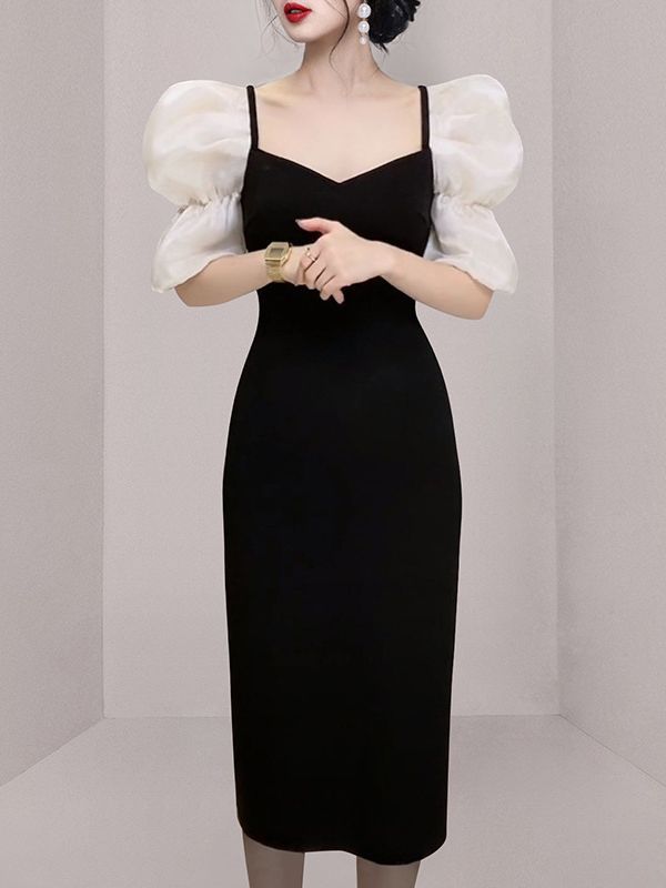Vintage Bubble Sleeve Panel Dress