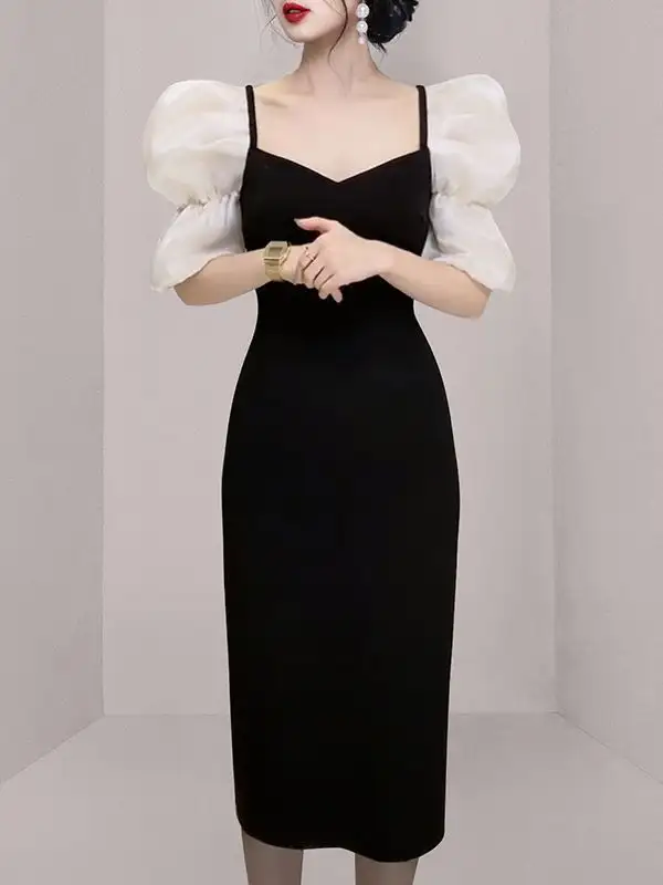 Vintage Bubble Sleeve Panel Dress