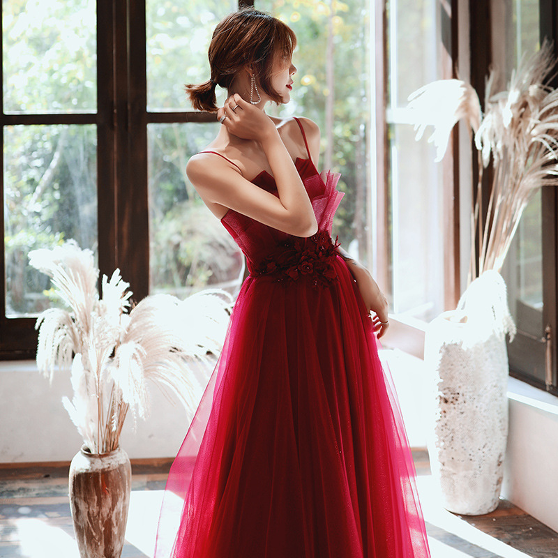 Can Wear Engagement Suspender Evening Dress For Women Burgundy Midwaist Midlength - Shop at LoveMi