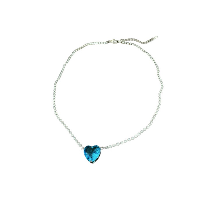 Fashion Special-interest Design Blue Heart-shaped Zircon Necklace