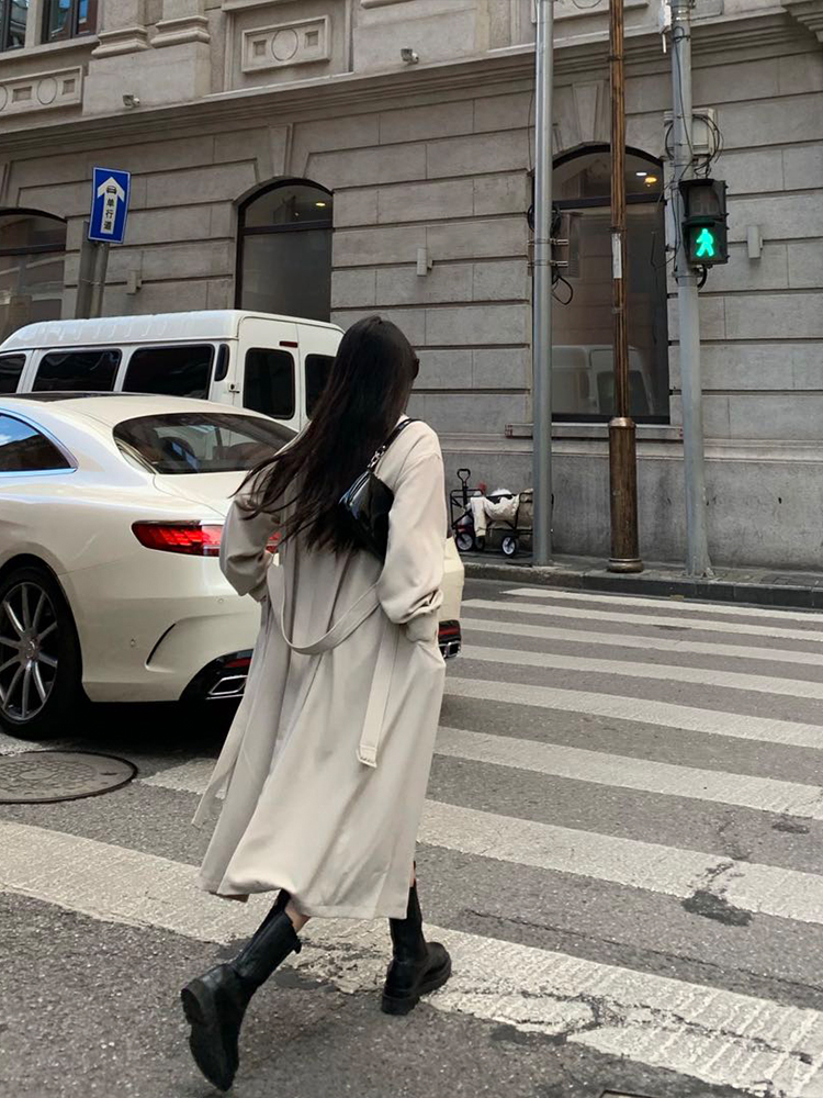 Windbreaker Jacket Women's Mid length Temperament Korean Casual Loose Woolen Cloth Offwhite Wool Coat - Shop at LoveMi