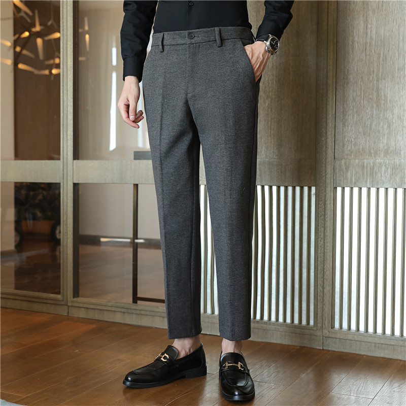 Title 4, Heren casual broek van geborstelde zware wol, c...