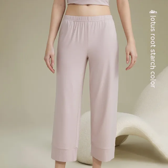 Women's Acetate Youke Silk Straight leg Pants Outer Wear Cool Ankle length Pants Leisure Pajamas Trousers Pink - Shop at LoveMi