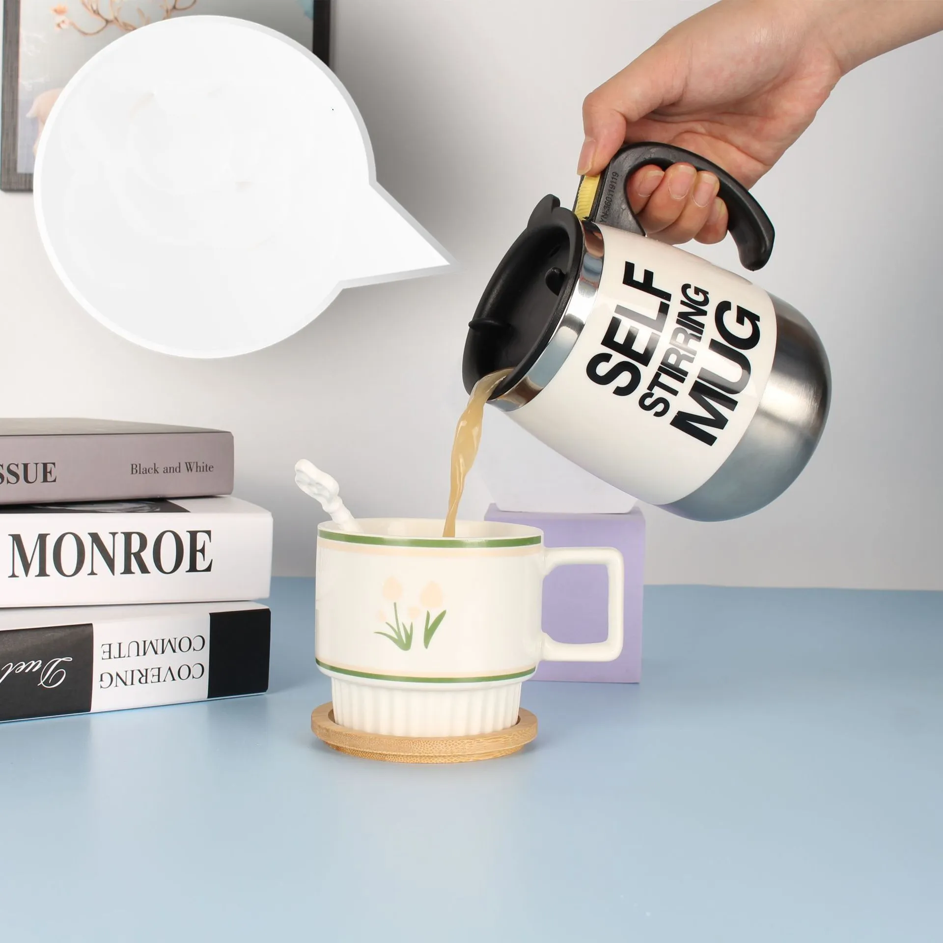 Electric Self Stirring Coffee Mug Cup Stainless Steel Automatic Self Mixing & Spinning Home Office Travel Mixer Milk Whisk Cup – image 2