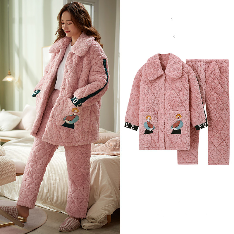 Title 10, Three-layer Thick Cotton Pajamas Women Coral Fl...