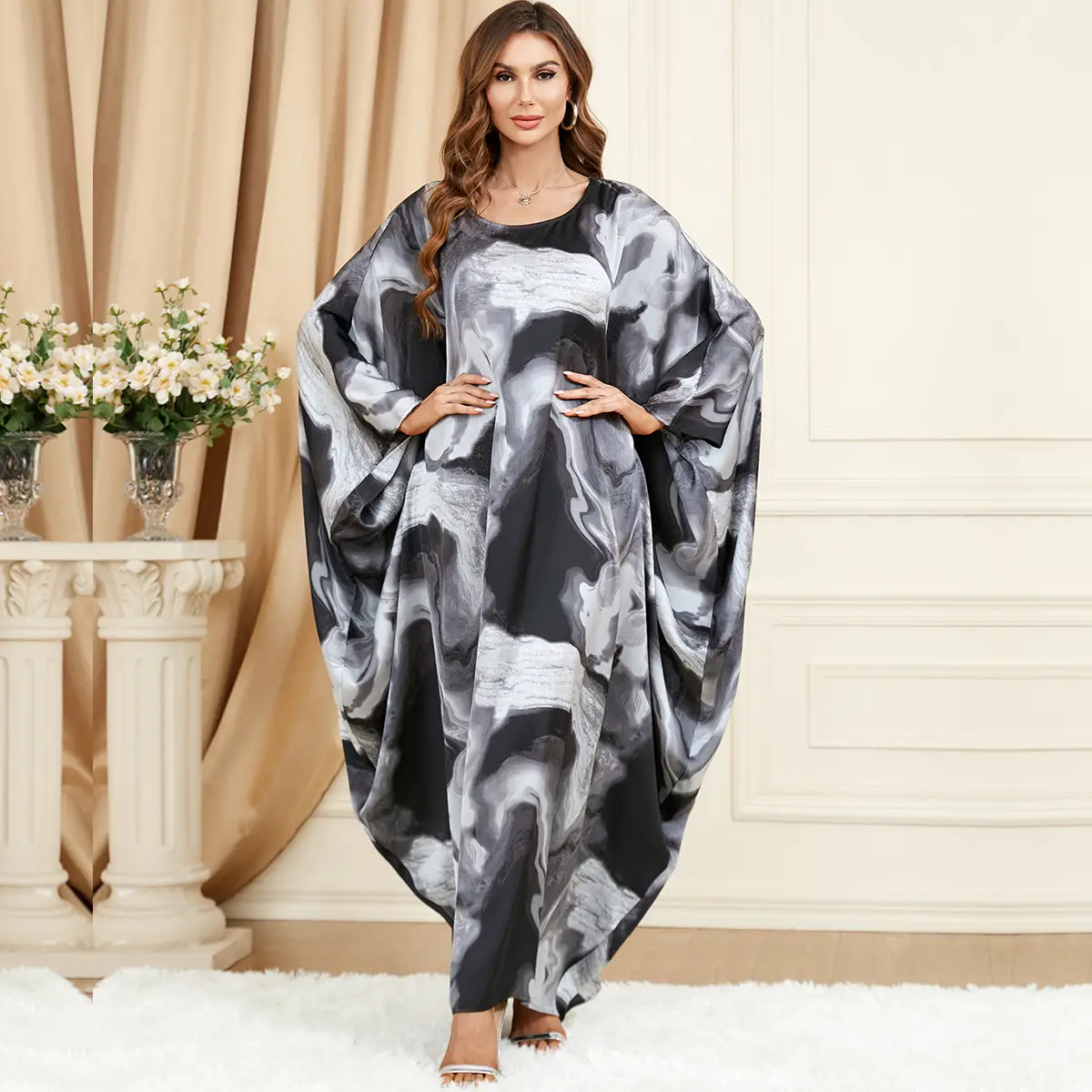 Women's Contrast Color Batwing Sleeve Loose Plus Size Dress