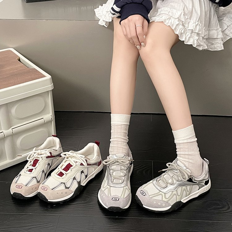 Minimally Retro Color Blocked Mesh Breathable German Training Shoes For Women, Ins Trendy Thick Sole, Niche Forrest Gump Shoes, Sports And Casual Shoes