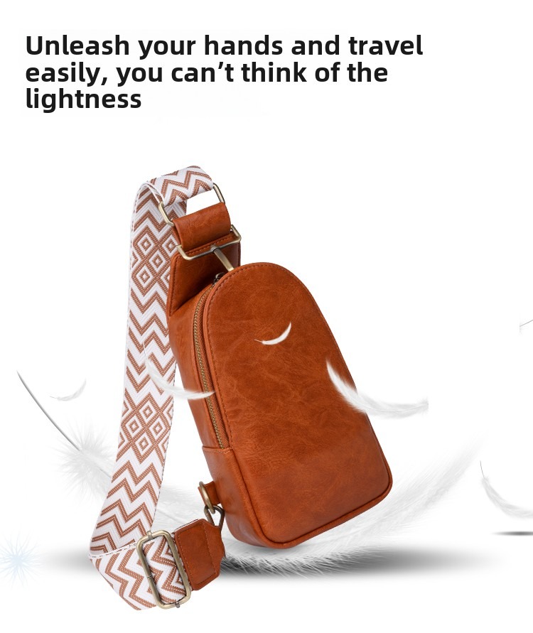 Women Chest Bag Sling Bag, Guitar Strap Small Crossbody Pu Leather Satchel Daypack