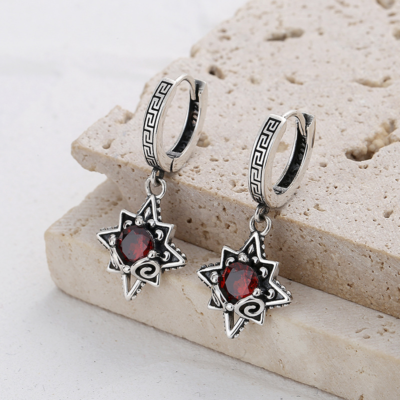 Title 6, Sterling Silver Earrings Six-pointed Star 925 S...