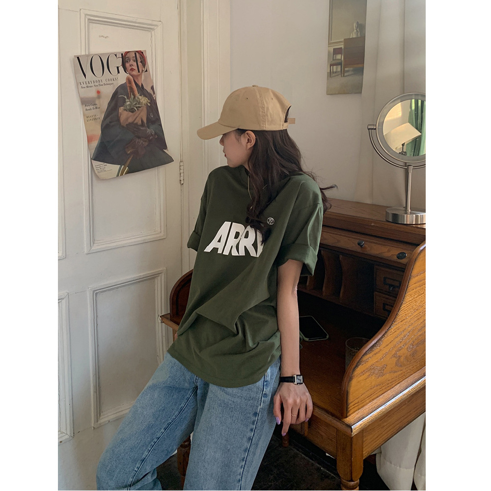 Loose Mid-length Short Sleeve Round Neck Base T-shirt