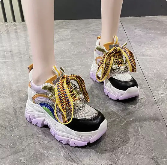 Platform Daddy Shoes Women's Autumn Mesh Surface