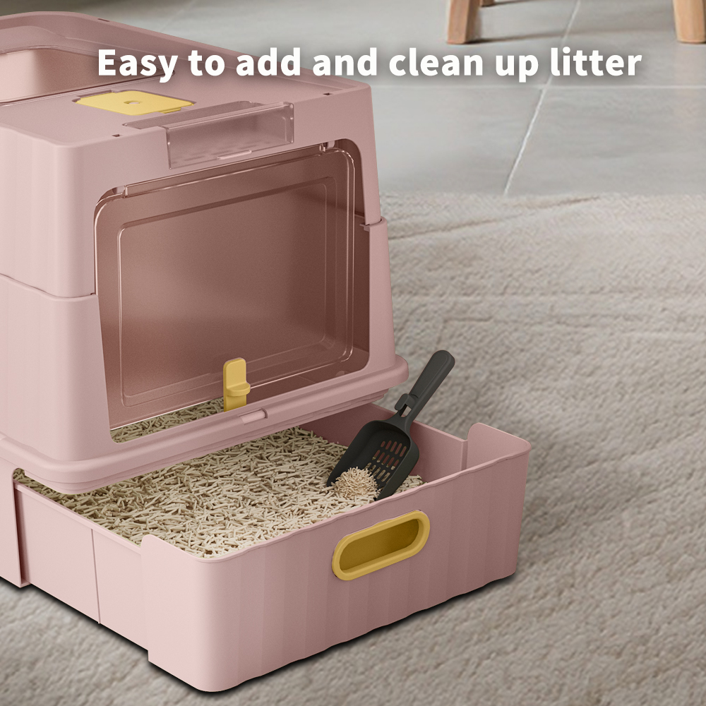 Dual Opening Fully Enclosed Cat Litter Box, Top Entry Anti-Tracking Design, Oversized Space Cat Potty With Cleaning Scoop