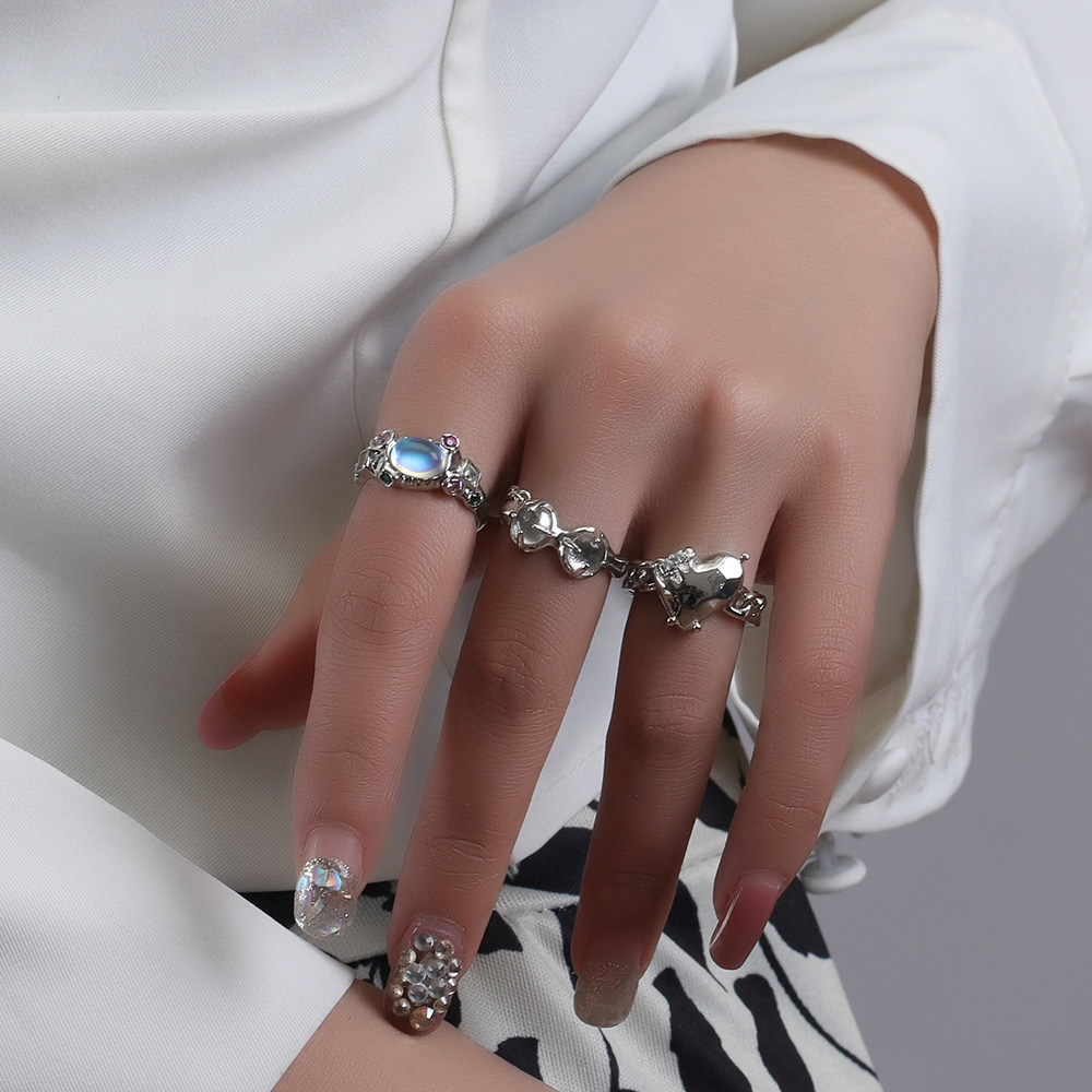 Colorful Opal Female Minority Design Adjustable Moonstone Ring