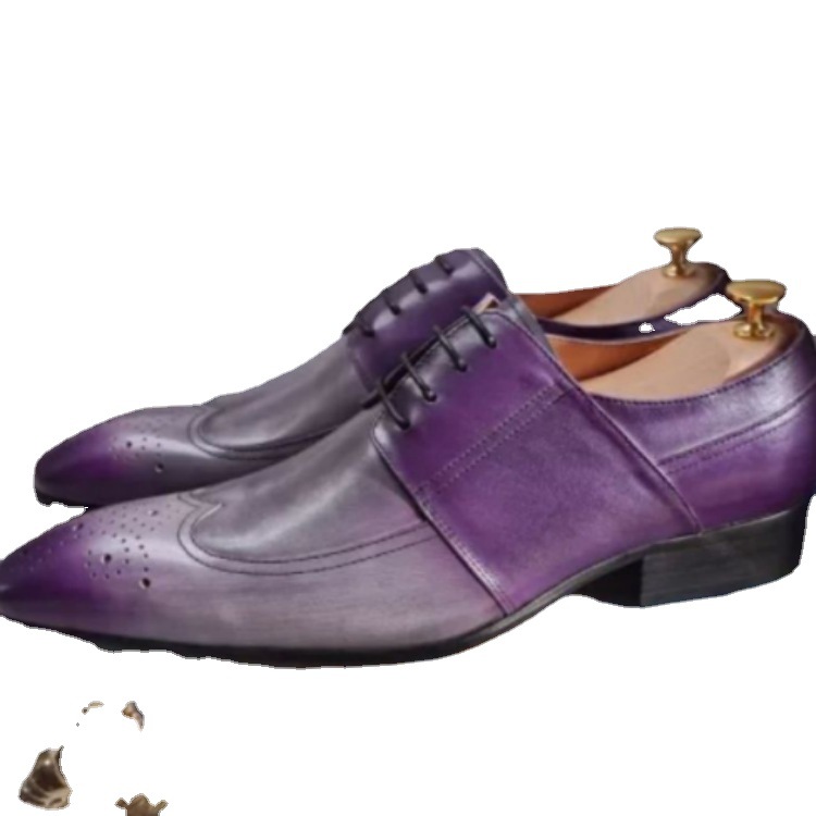 Men's Gradient Purple Lace-Up Low Heel Shoes