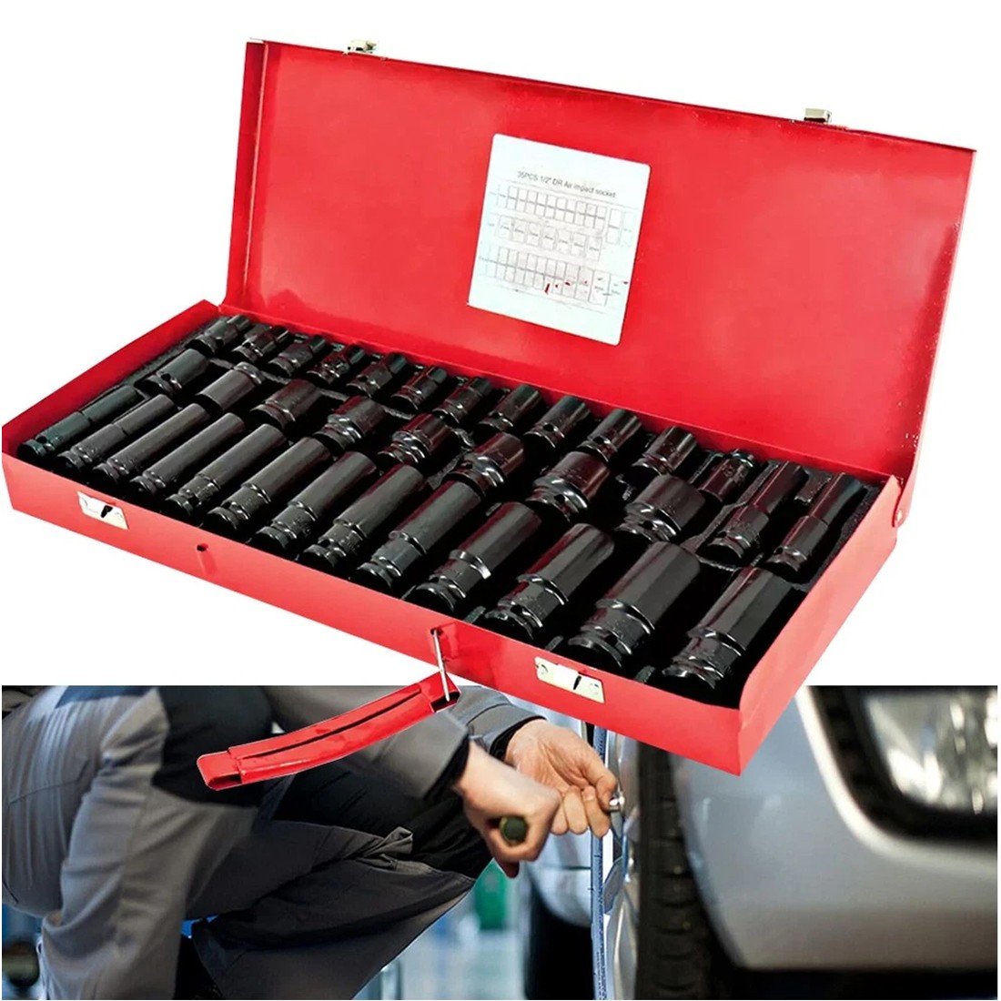 40 Piece Heavy Duty Car Truck Deep Impact Socket Set 1-2 Drive 8- 32mm Metric — image 3