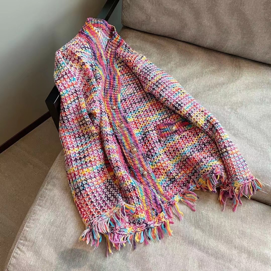 Women's Rainbow Color Matching Sweater Jacket