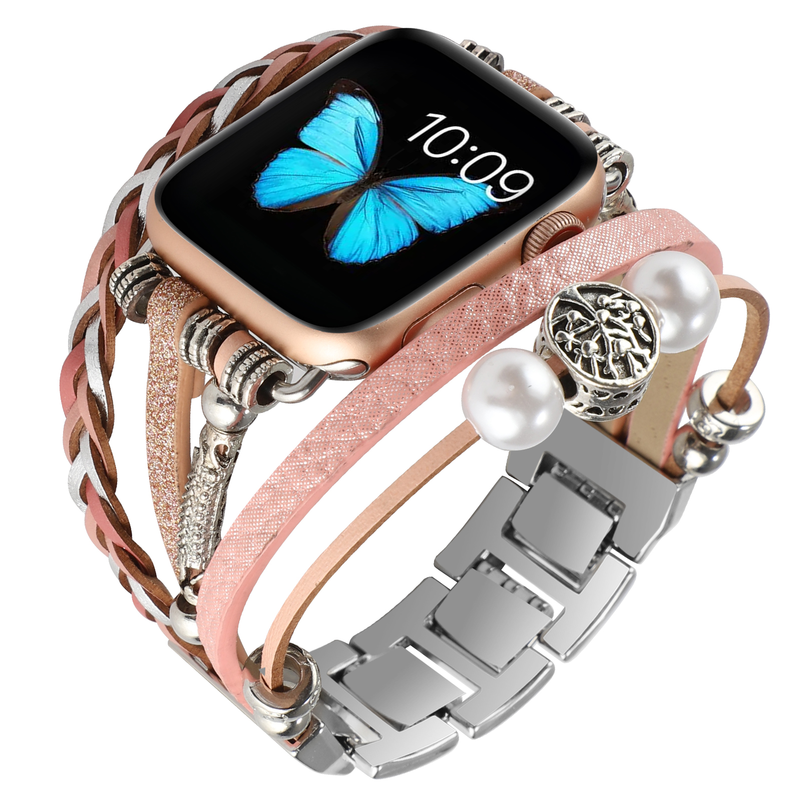 Vintage Metal Leather Jewelry Wrist Strap Smart Watch Strap — foto 4