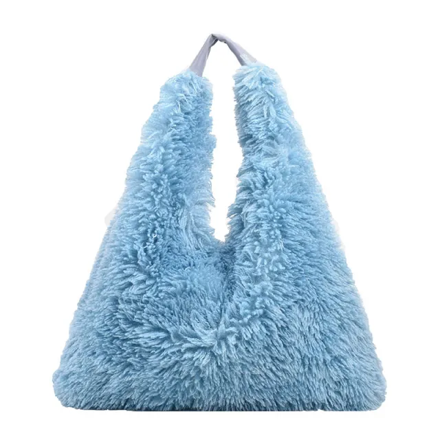 New Autumn And Ainter Plush Handbags Large capacity Shoulder Armpit Bag Cute Fashion Luxury Designer Tote Bags For Women Trend Blue - Shop at LoveMi