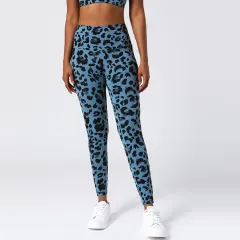 Women's New Leopard Print Yoga Pants High Waist Tight - Dark Blue Black - View 1