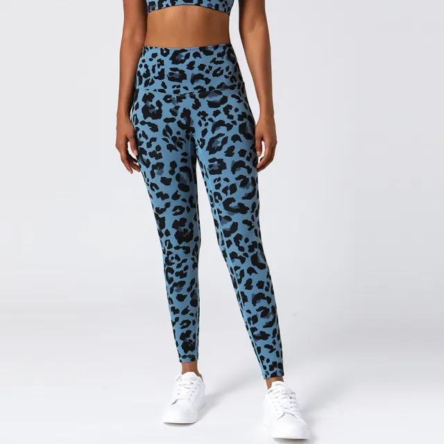 Women's New Leopard Print Yoga Pants High Waist Tight Dark Blue Black - Shop at LoveMi