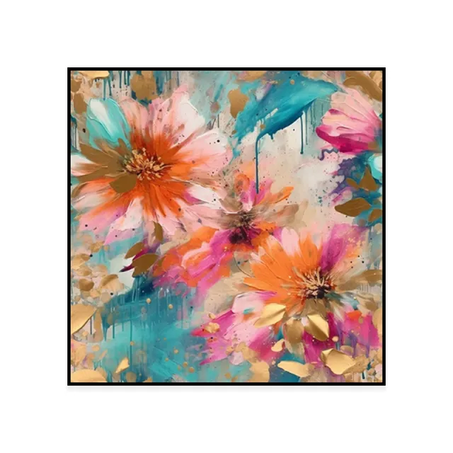 Handmade Oil Painting Canvas Wall Art Decoration Modern Peony Flower Abstract Square Home Dining Room Bedroom Decor Rolled Frameless Unstretched Pa... Without Inner Frame - Shop at LoveMi