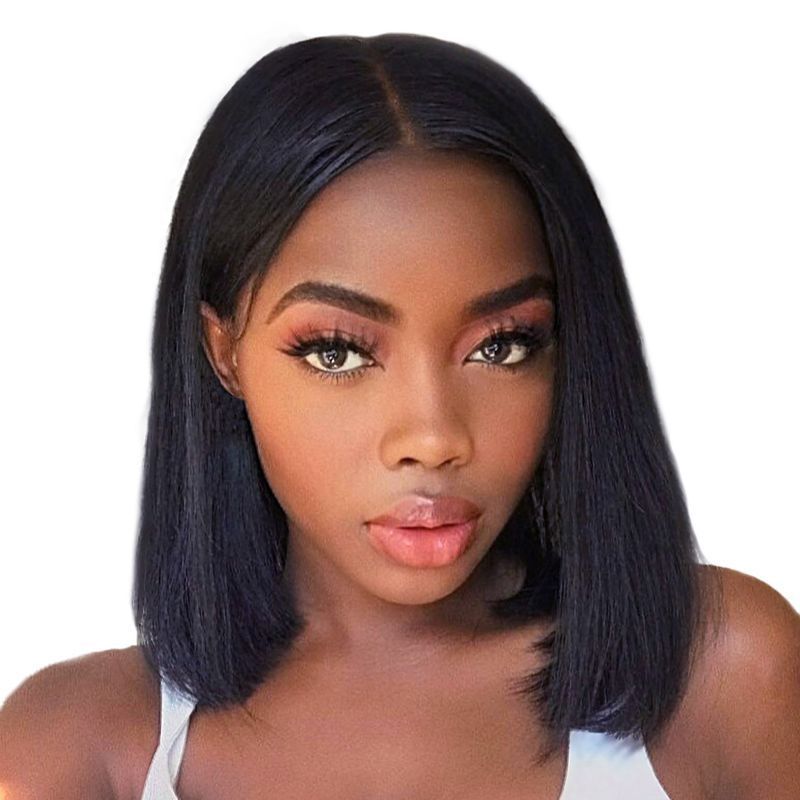 Black Short Straight Hair In Front Of High Temperature Silk Chemical Fiber Hair Lace Headgear Black - Shop at LoveMi