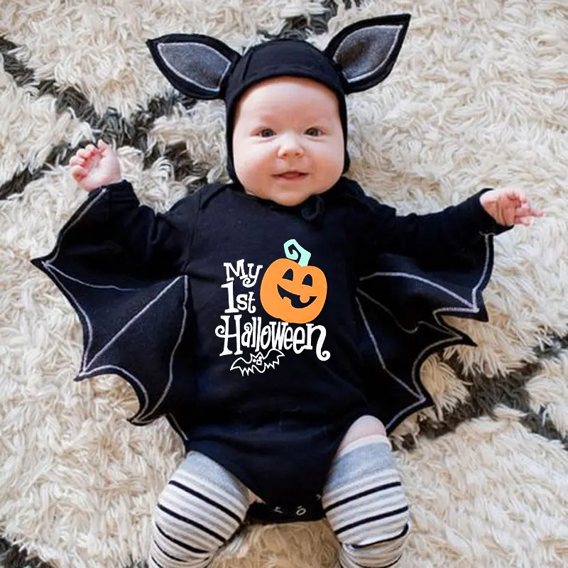 New Baby Halloween Long-sleeved Jumpsuit Pumpkin Letter Jumpsuits Triangle