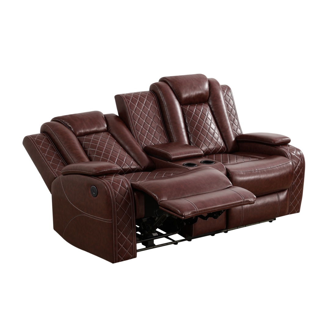 Pickup Only--Red Breathing Leather 3-Piece Living Room Recliner Sofa Set
