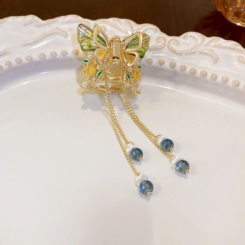 Women's Pearl Flower Butterfly Tassel Hairpin Golden Yellow Flower - Shop at LoveMi