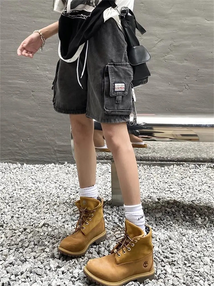Pants Y2k Vintage High Street Work Casual Loose Straight Pockets Denim Shorts