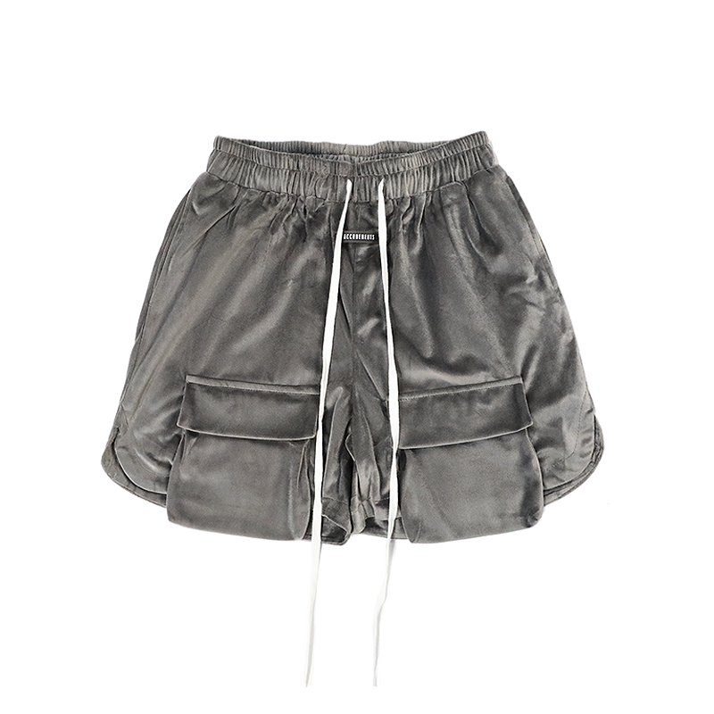 Body Cut Velvet Loose Shorts With Large Pockets And Slits