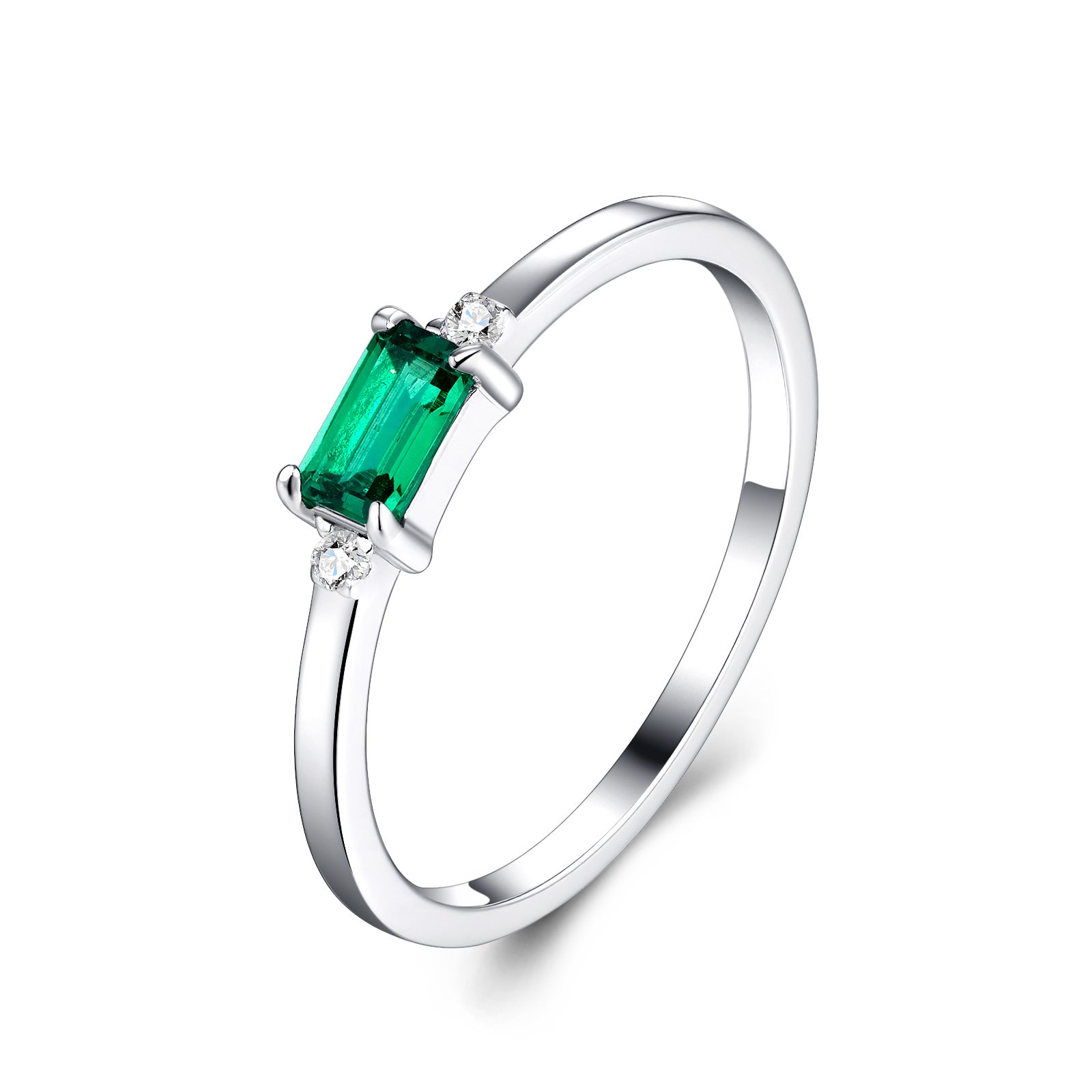 Octagon Emerald Silver Minimalist Band Ring