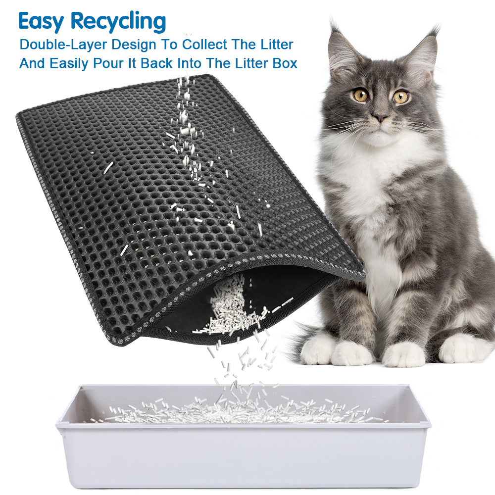 Double Rice Grain Cat Litter Mat, Cat Litter Cleaning Pad, Cat Litter Box Mat, Splash Guard Filter Mat — view 5 of 6