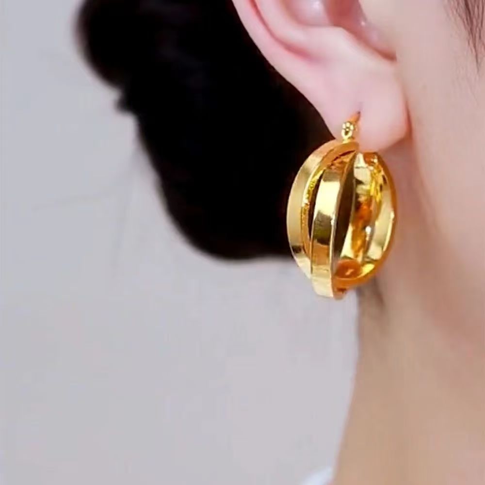 Vintage Hong Kong Style Metal Hoop Earrings Same Style As Sister-in-law From Knockout, Simple Fashion Snap Hoop Earrings, Versatile Stylish Jewelry Gift For Girlfriend
