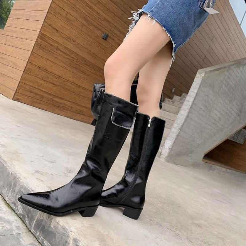 Pointed Retro Mid-heel Mid-tube Thick-heeled Net Red Boots Tide