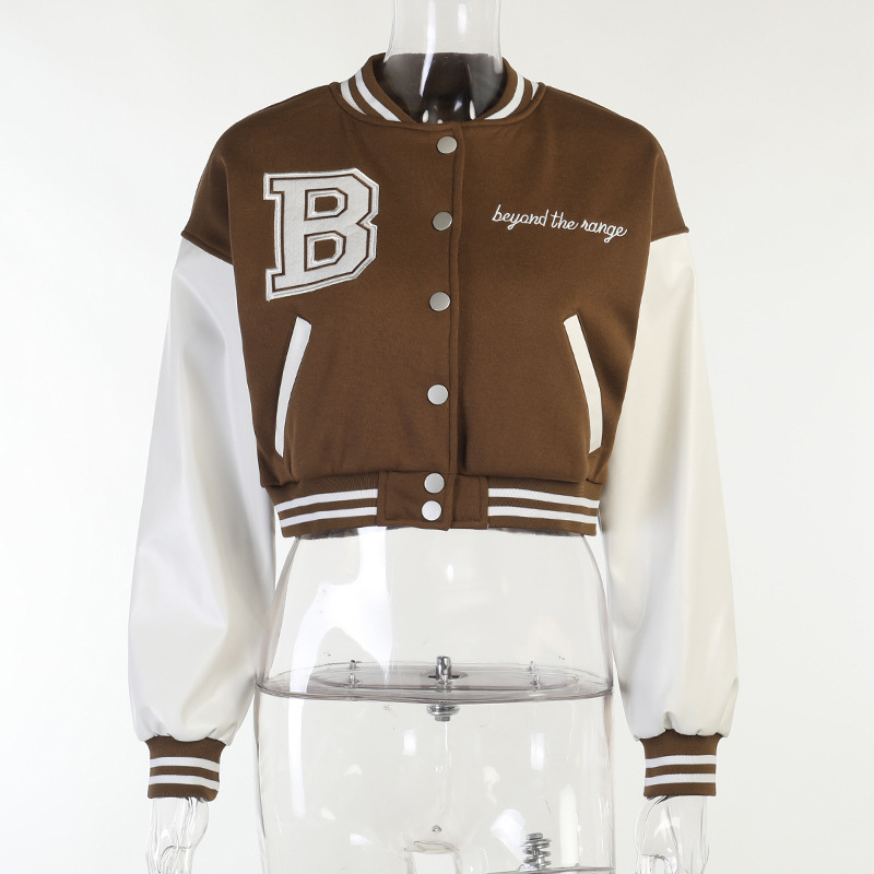 Women's Single-breasted Slim Stitching Long-sleeved Baseball Uniform Jacket - Image 2
