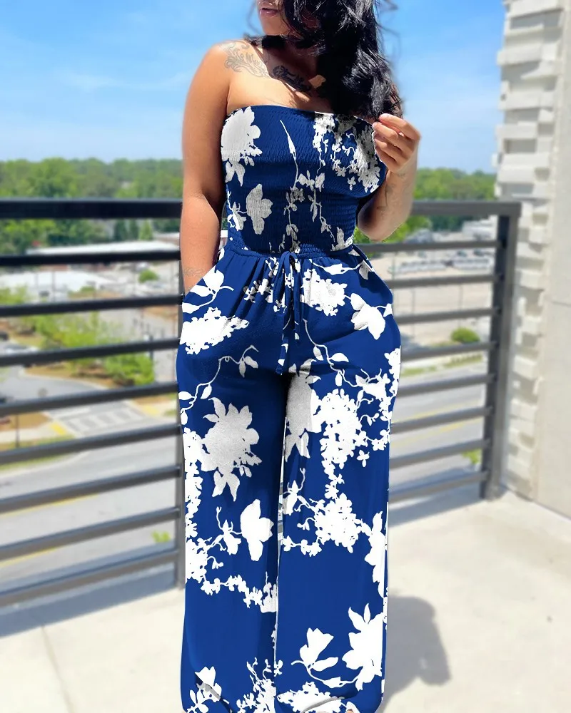 Sleeveless Tube Top Printed Ladies Jumpsuit Ladies - Blue