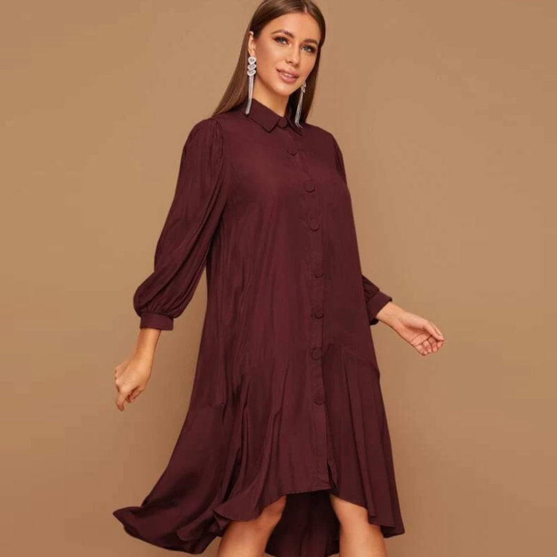 Suit-Collar Long-Sleeve Maxi Dress