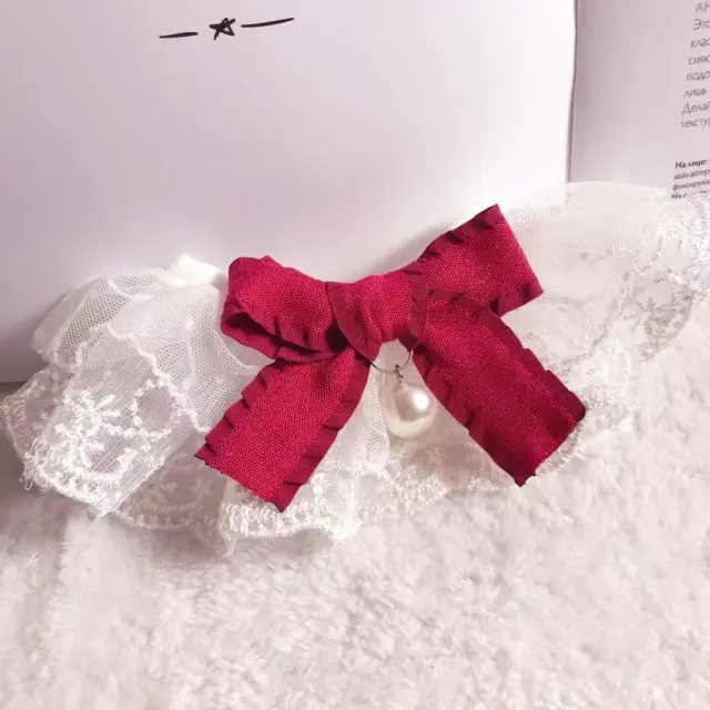 Cat Dog Lace Saliva Towel Pet Bib Wine Red - Shop at LoveMi