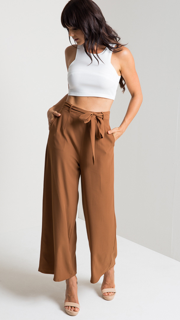 Title 14, Cropped trousers high waist strap wide leg pants