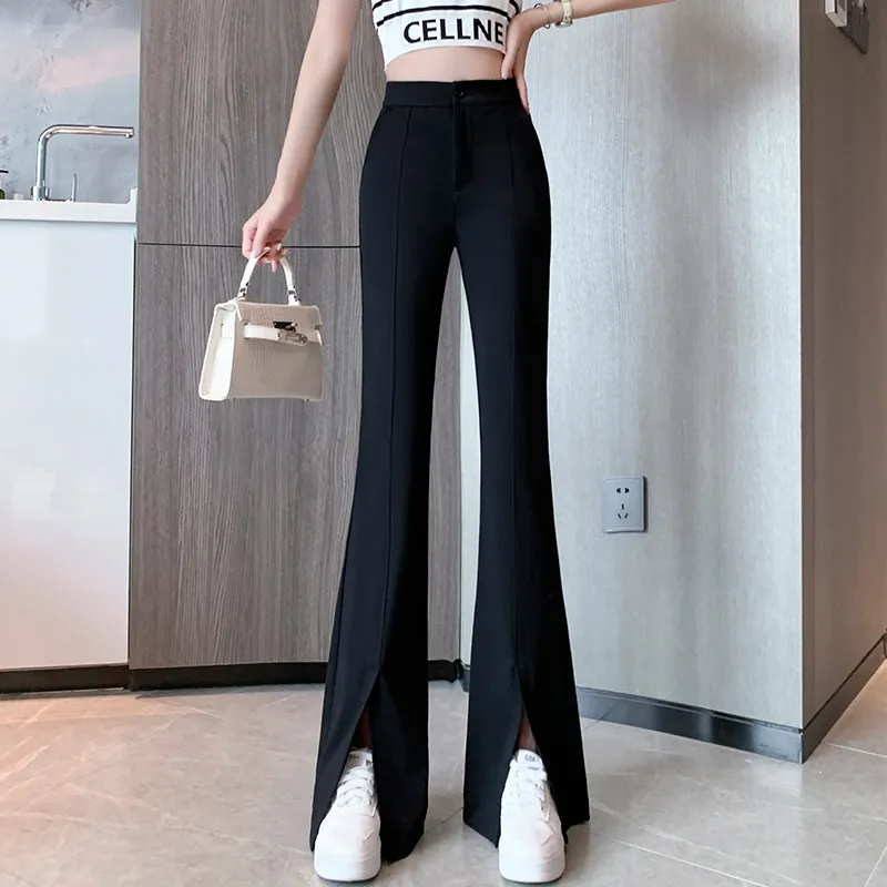 Slim And Drapey Slit Micro All-match Casual Trousers - Black
