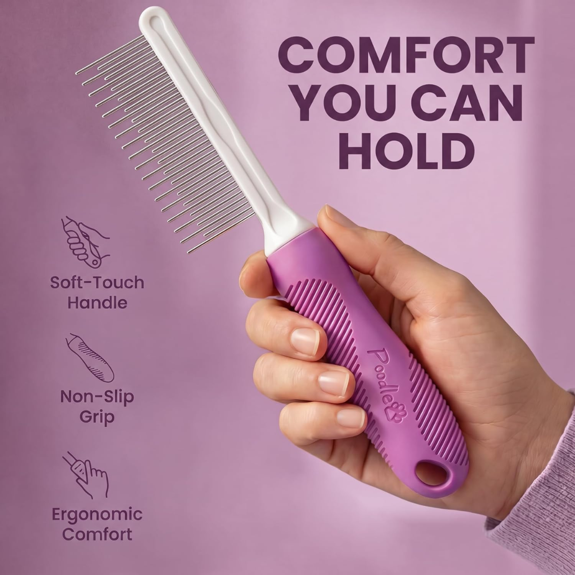 Peigne pour animaux de compagnie avec dents longues et courtes en acier inoxydable – Image 7