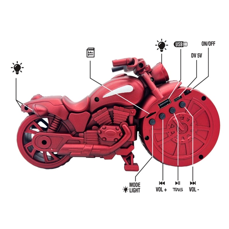 Retro Design Portable Bluetooth Speaker Motorcycle Replica TF Card LED FM Radio 3