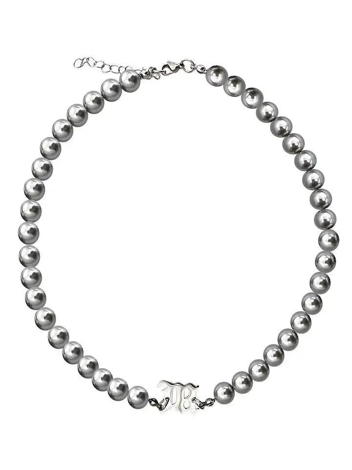 Mens Fashionable And Versatile Gray Pearl Letter Necklace