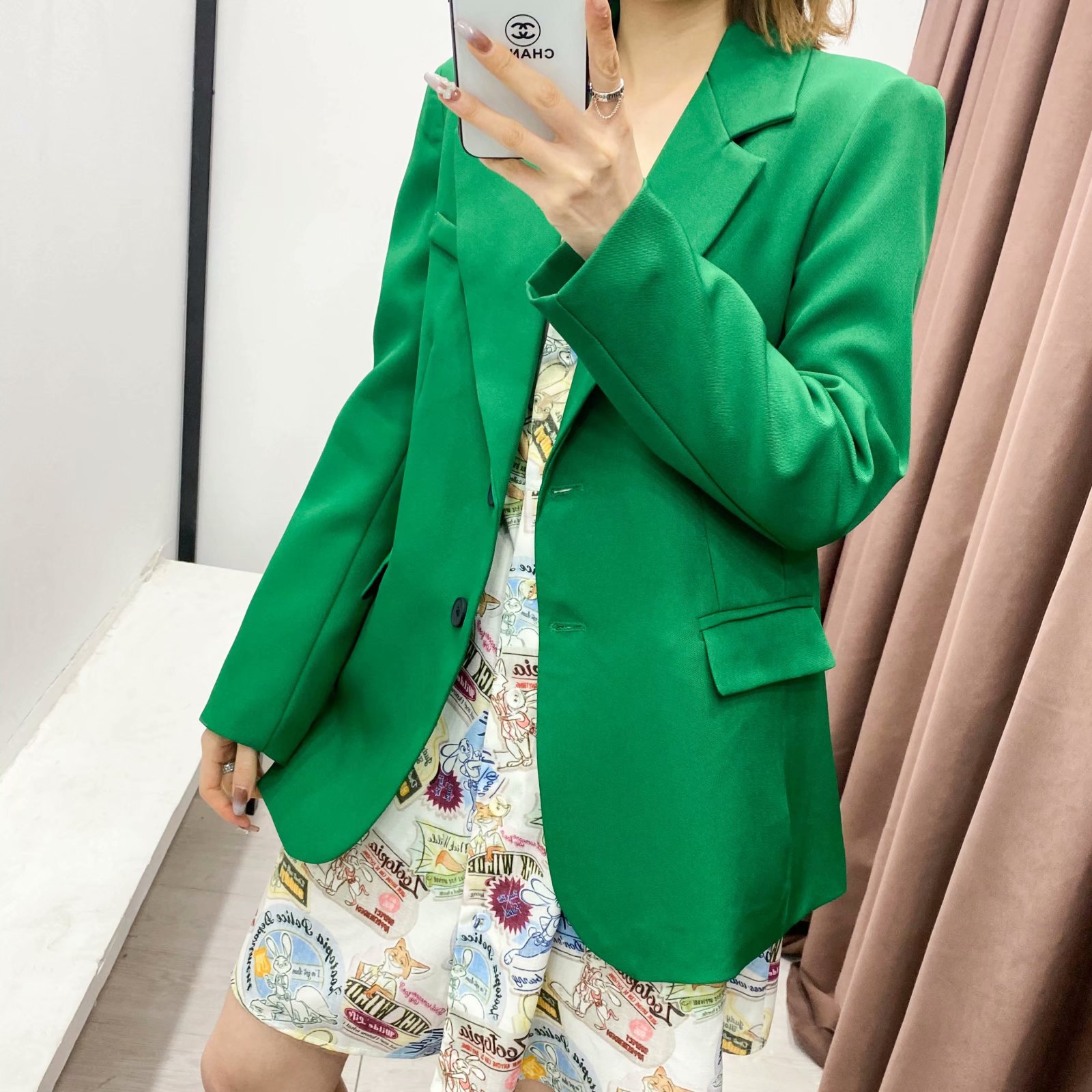 Green College Style Street Hipster Single-breasted Solid Color Suit