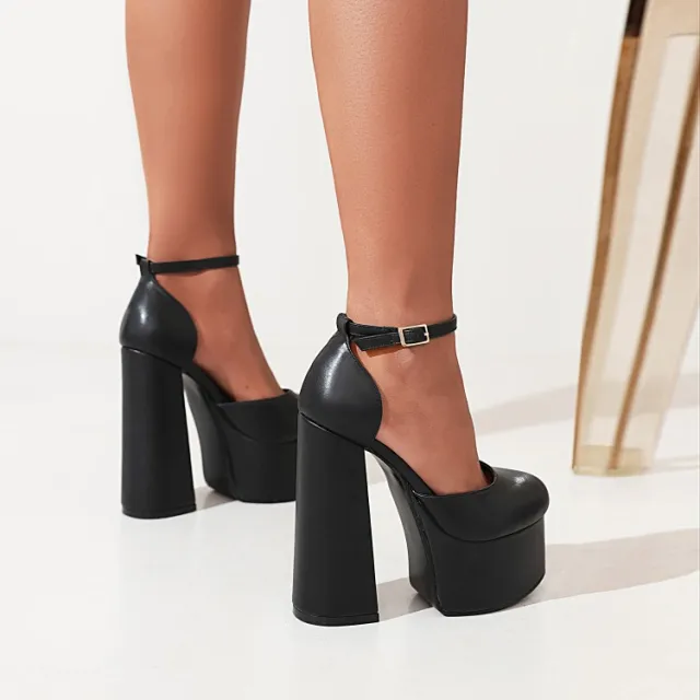 Ladies Sandals Buckle High Heel Platform Black - Shop at LoveMi